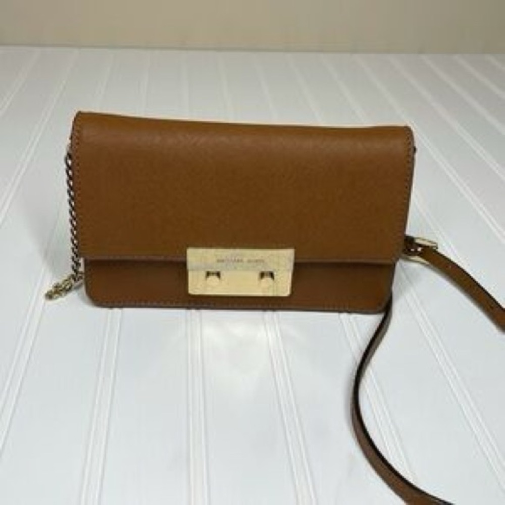 Sloan Saffiano Leather Chain Crossbody Brown